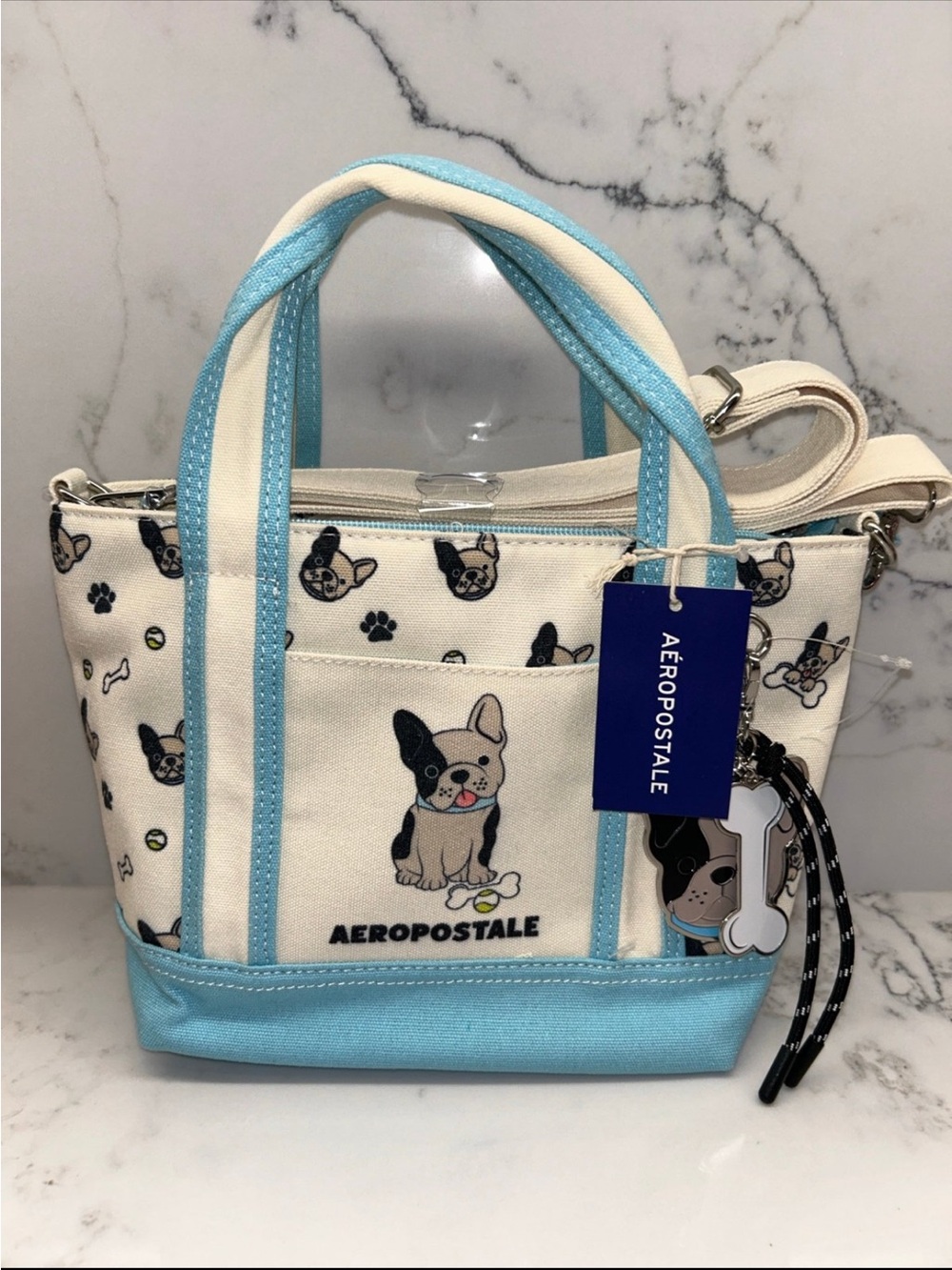 Aeropostale Aero Frenchie French Bulldog Print Canvas Tote Bag NWT